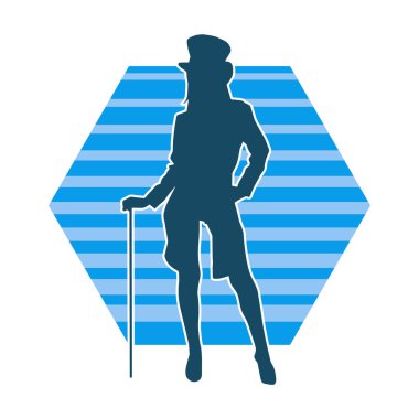 Kabare kostümlü seksi bir kadının silueti. Süslü kostümlü bir kabare dansçısının silueti..