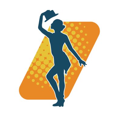 Hareketli bir kadın dansçının silueti. Mutlu dans eden bir kadının silueti..