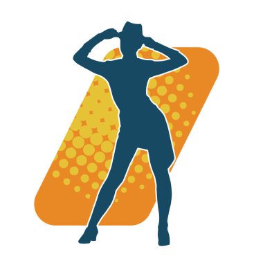 Hareketli bir kadın dansçının silueti. Mutlu dans eden bir kadının silueti..