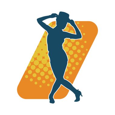 Hareketli bir kadın dansçının silueti. Mutlu dans eden bir kadının silueti..