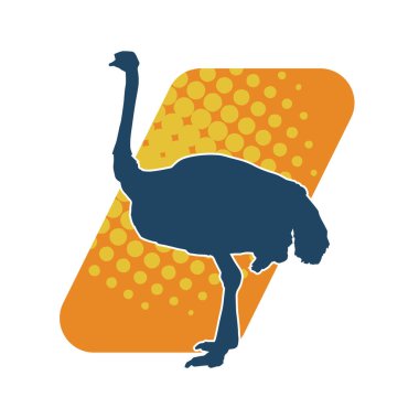 Uzun boynu ve uzun bacakları olan devekuşu bir hayvanın silueti..