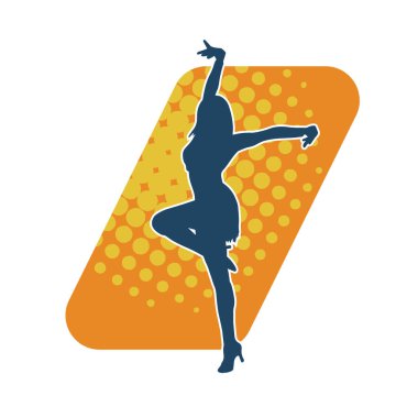 Hareketli bir kadın dansçının silueti. Mutlu dans eden bir kadının silueti..