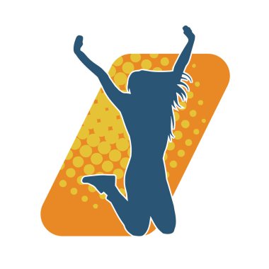 Neşeli bir şekilde atlayan mutlu, zayıf bir kadının silueti.