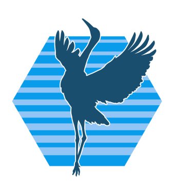 Beyaz arka planda izole edilmiş zarif pozdaki vinç kuşunun silueti.