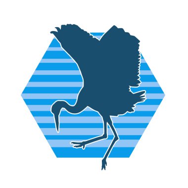 Beyaz arka planda izole edilmiş zarif pozdaki vinç kuşunun silueti.