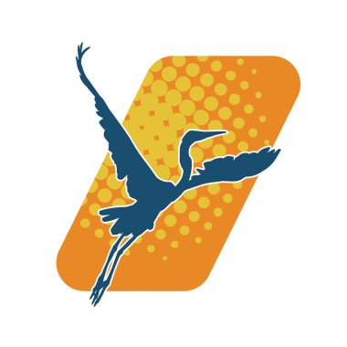 Beyaz arka planda izole edilmiş zarif pozdaki vinç kuşunun silueti.