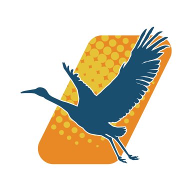 Beyaz arka planda izole edilmiş zarif pozdaki vinç kuşunun silueti.