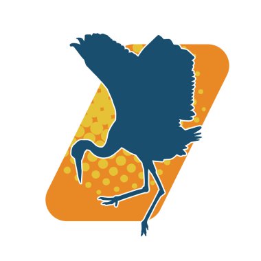 Beyaz arka planda izole edilmiş zarif pozdaki vinç kuşunun silueti.