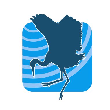 Beyaz arka planda izole edilmiş zarif pozdaki vinç kuşunun silueti.