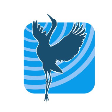 Beyaz arka planda izole edilmiş zarif pozdaki vinç kuşunun silueti.