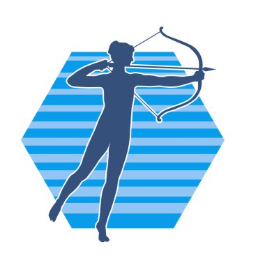 Dişi okçu bir dövüşçünün silueti ok ve yayla pozisyonunu alıyor..