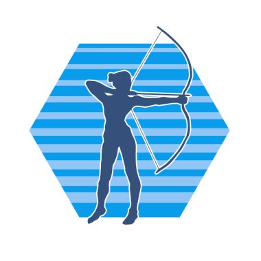 Dişi okçu bir dövüşçünün silueti ok ve yayla pozisyonunu alıyor..