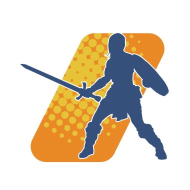 Savaş zırhlı bir kadın savaşçının silueti. Kılıç ve demir kalkan taşıyor..