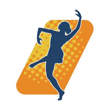 Poz vermiş bir balerin kadın silueti. Hareket halindeki bir balerin silueti..