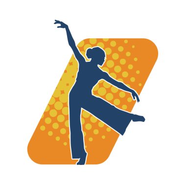 Poz vermiş bir balerin kadın silueti. Hareket halindeki bir balerin silueti..