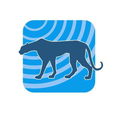 Vahşi bir ormanın silueti. Büyük kedi yürüyüşü. Beyaz arka planda izole bir poz..