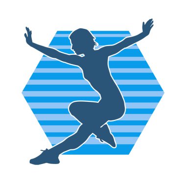 Zayıf kadın silueti egzersiz yapıyor. Spor yapan, spor yapan bir kadının silüeti.. 