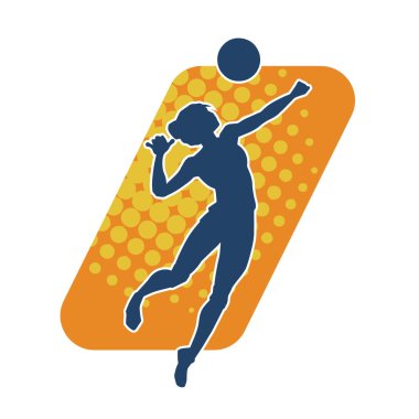 Hareketli bir kadın voleybol oyuncusunun silueti. Voleybol oynayan bir kadının silueti..