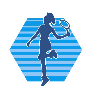 Badminton sporu yapan zayıf bir bayan sporcunun silueti. Bir kadın badminton oyuncusunun silueti..