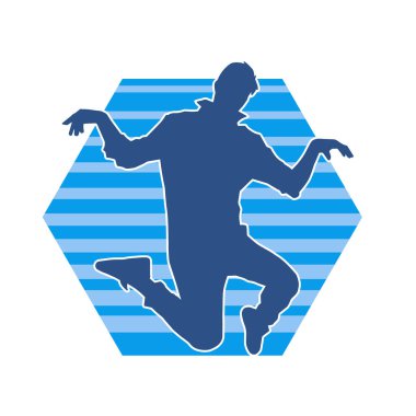 Sportif bir adamın silueti atlıyor. Dansçı bir erkeğin silueti hareket halinde..