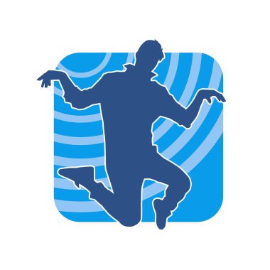 Sportif bir adamın silueti atlıyor. Dansçı bir erkeğin silueti hareket halinde..