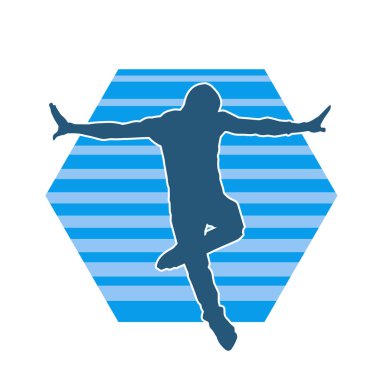 Hareket halindeki bir erkek dansçının silueti. Dans eden zayıf bir adamın silueti..