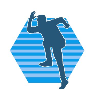 Hareket halindeki bir erkek dansçının silueti. Dans eden zayıf bir adamın silueti..