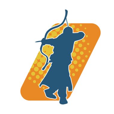 Hareketli erkek okçu savaşçısının silueti. Okçuluk silahı taşıyan bir adamın silueti..