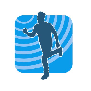 Hareket halindeki bir erkek dansçının silueti. Dans eden zayıf bir adamın silueti..