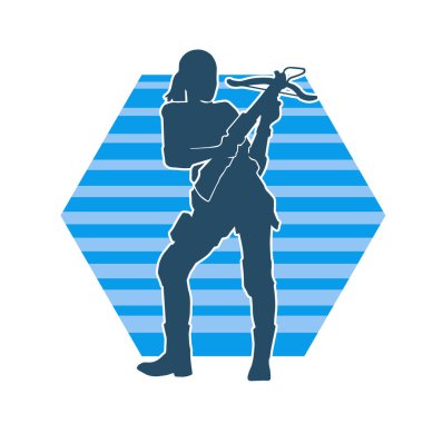 Kadın bir savaşçının silueti yaylı tüfek taşıyor.