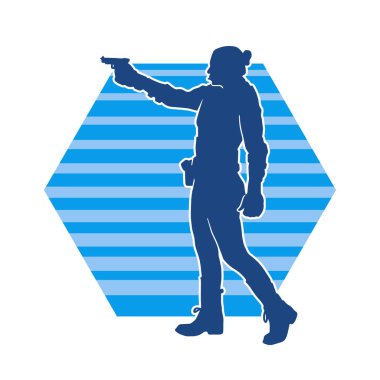 Kurşungeçirmez yelek giyen ve tabanca taşıyan bir kadın özel kuvvet polisinin silüeti..