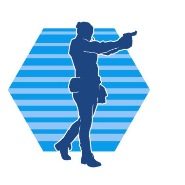 Kurşungeçirmez yelek giyen ve tabanca taşıyan bir kadın özel kuvvet polisinin silüeti..