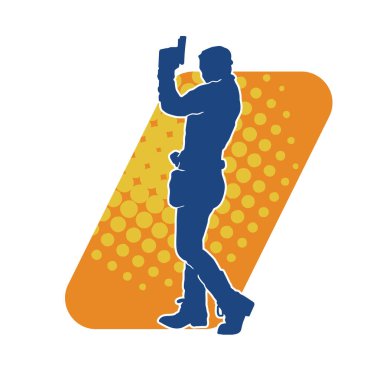 Kurşungeçirmez yelek giyen ve tabanca taşıyan bir kadın özel kuvvet polisinin silüeti..