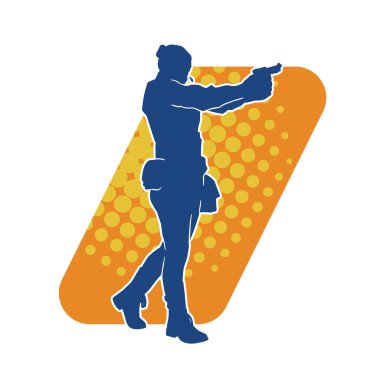 Kurşungeçirmez yelek giyen ve tabanca taşıyan bir kadın özel kuvvet polisinin silüeti..