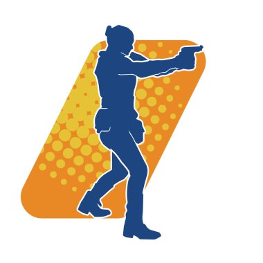 Kurşungeçirmez yelek giyen ve tabanca taşıyan bir kadın özel kuvvet polisinin silüeti..