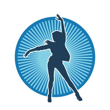 Hareketli bir kadın dansçının silueti. Dans eden zayıf bir kadının silueti..