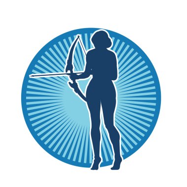 Dişi okçu bir dövüşçünün silueti ok ve yayla pozisyonunu alıyor..