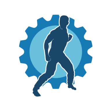 Doğu dövüş sanatı pozu veren bir adamın silueti. Dövüş sanatlarında bir erkeğin silueti..