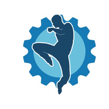 Doğu dövüş sanatı pozu veren bir adamın silueti. Dövüş sanatlarında bir erkeğin silueti..