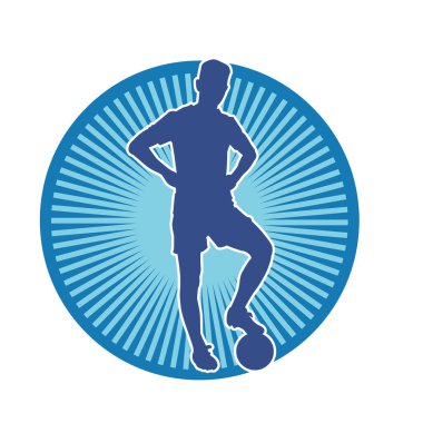 Futbol oynayan bir adamın silüeti. Hareket halindeki bir futbolcunun silueti.