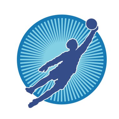 Futbol kalecisinin silueti zıplayan top yakalama pozu
