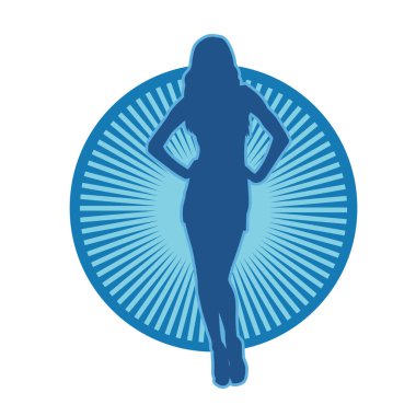 Elleri bileğinde duran seksi, zayıf bir kadının silüeti..