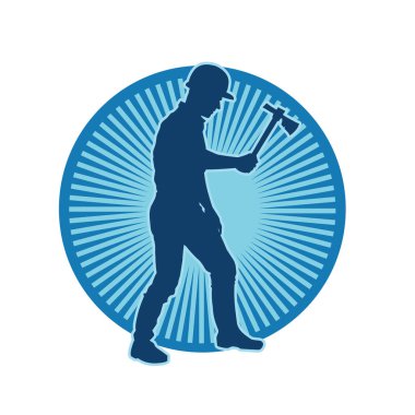 Hareket halindeki bir işçinin silueti, baltasını kullanarak poz verir..