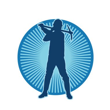 Görev sırasında baltayla dolaşan işçi kostümlü bir adamın silüeti. Bir madencinin hareket halindeki silueti balta aracı ile poz verir.