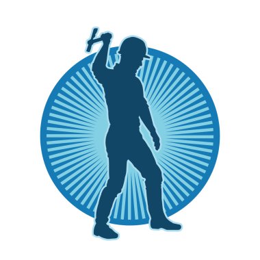 Hareket halindeki bir işçinin silueti, baltasını kullanarak poz verir..