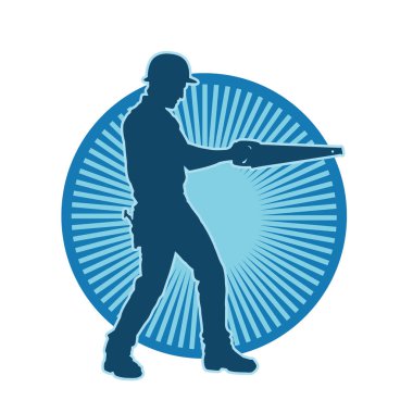 Bir erkek marangoz ya da demir testeresi taşıyan ahşap işçisi silueti.