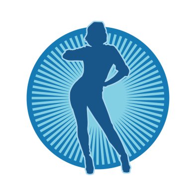 Hareketli bir kadın dansçının silueti. Dans eden zayıf bir kadının silueti..