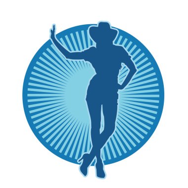 Kovboy kostümü giymiş bir kadın modelin silueti. Poz vermiş bir kovboy kızın silueti..