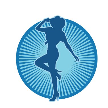 Kovboy kostümü giymiş bir kadın modelin silueti. Poz vermiş bir kovboy kızın silueti..