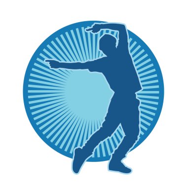 Hareket halindeki bir erkek dansçının silueti. Dans eden zayıf bir adamın silueti..